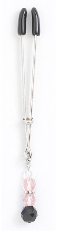 Pink Spartacus tweezer clit clamp with crystal bead dangle and black rubber tips