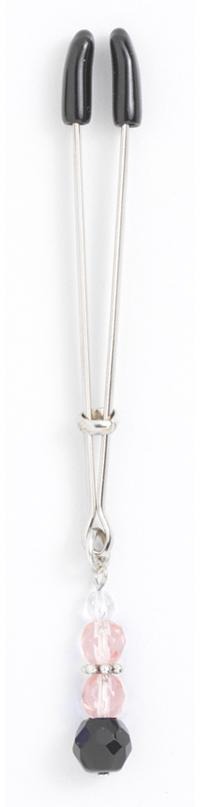 Pink Spartacus tweezer clit clamp with crystal bead dangle and black rubber tips