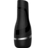 Satisfyer Men Classic masturbator in black with silver band, front view