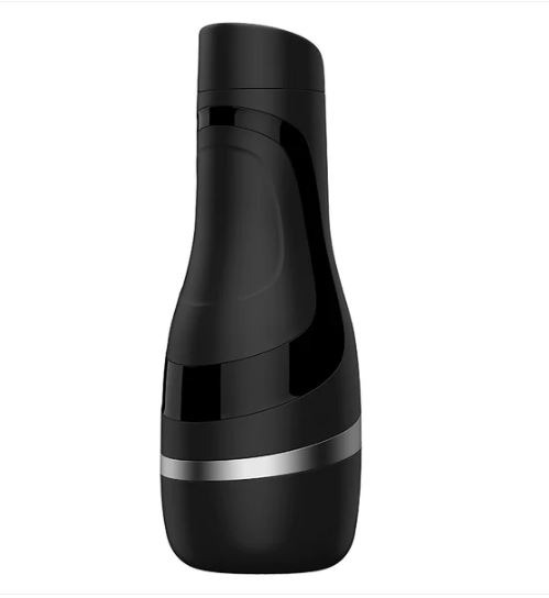 Satisfyer Men Classic masturbator in black with silver band, front view