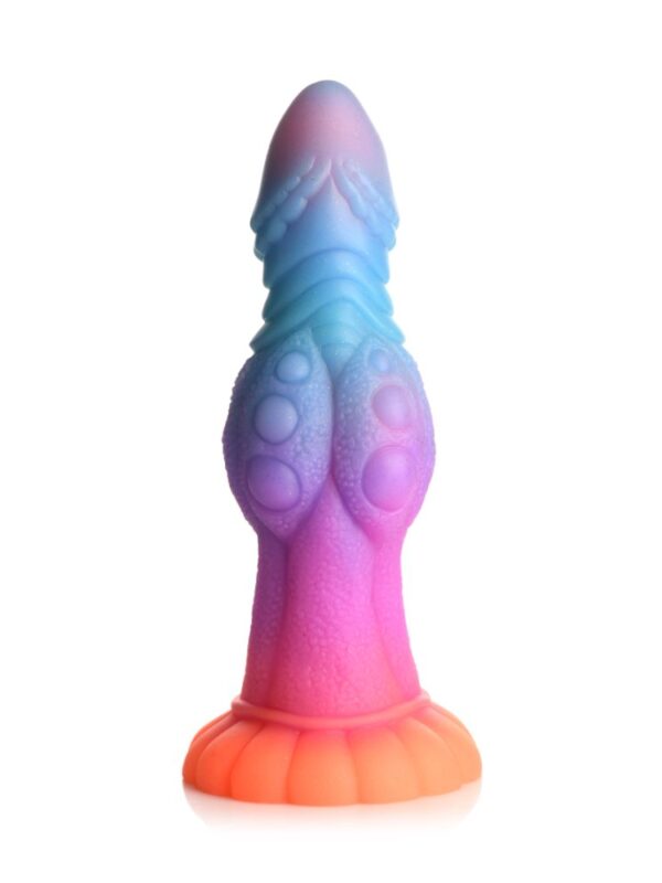 Front view of the Galactic Cock showing the bulging mid-shaft and textured ridges