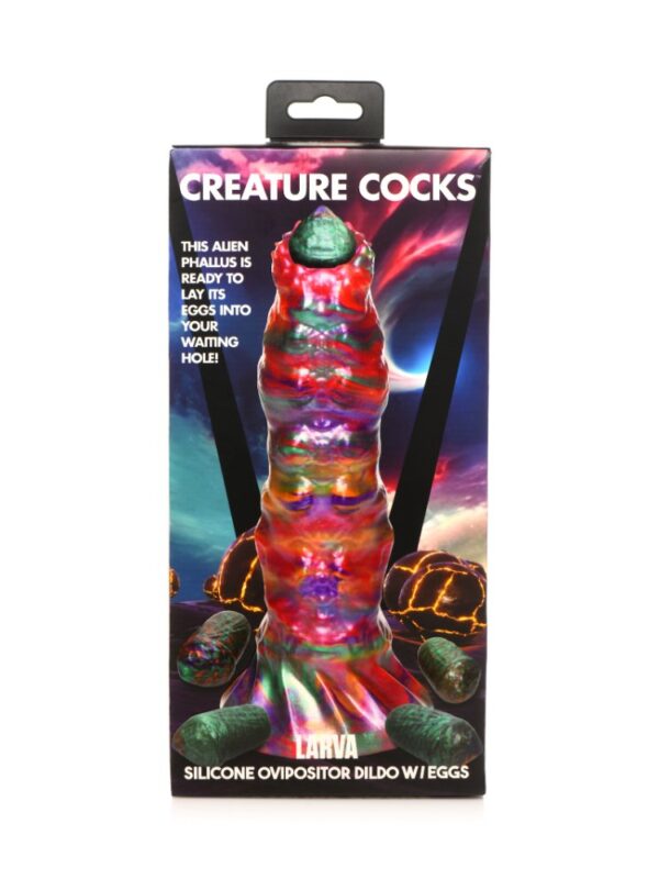 Larva ovipositor dildo in its Creature Cocks retail box