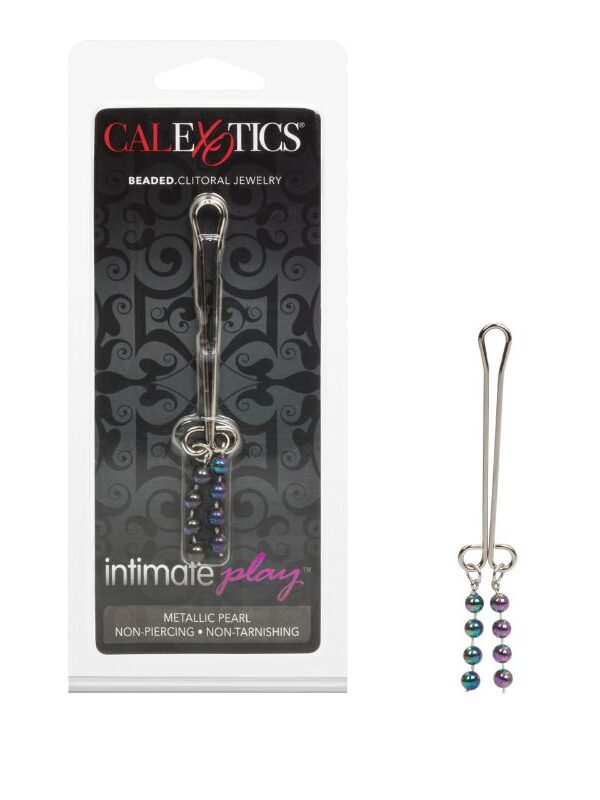 Non-piercing beaded clit clip beside its retail pack