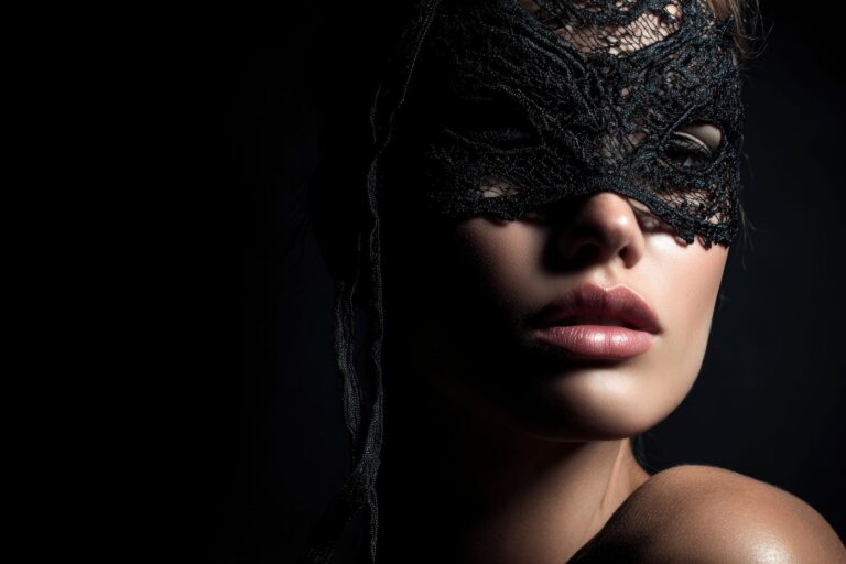Woman wearing a black lace eye mask