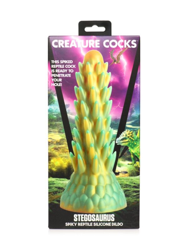 Stegosaurus spiked dildo in its Creature Cocks retail box