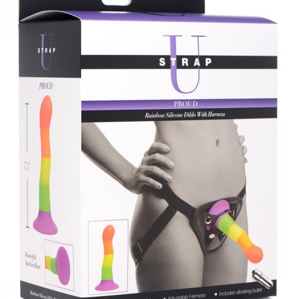 Strap U Proud Rainbow Silicone Dildo W/ Harness box