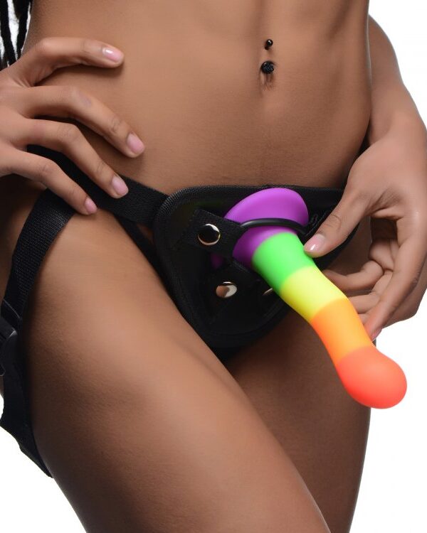 Strap U Proud Rainbow Silicone Dildo W/ Harness 2