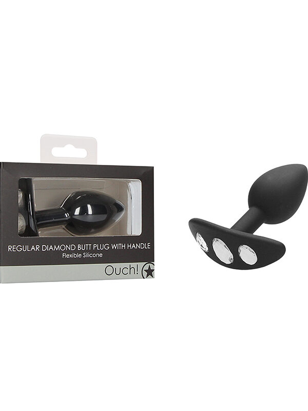 Regular Diamond Butt Plug W/ Handle Black