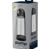 Vedo rechargeable vacuum penis pump in black with clear measurement-marked cylinder