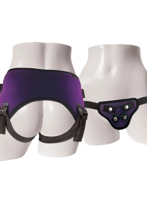 Purple Lush Strap On Harness dual view