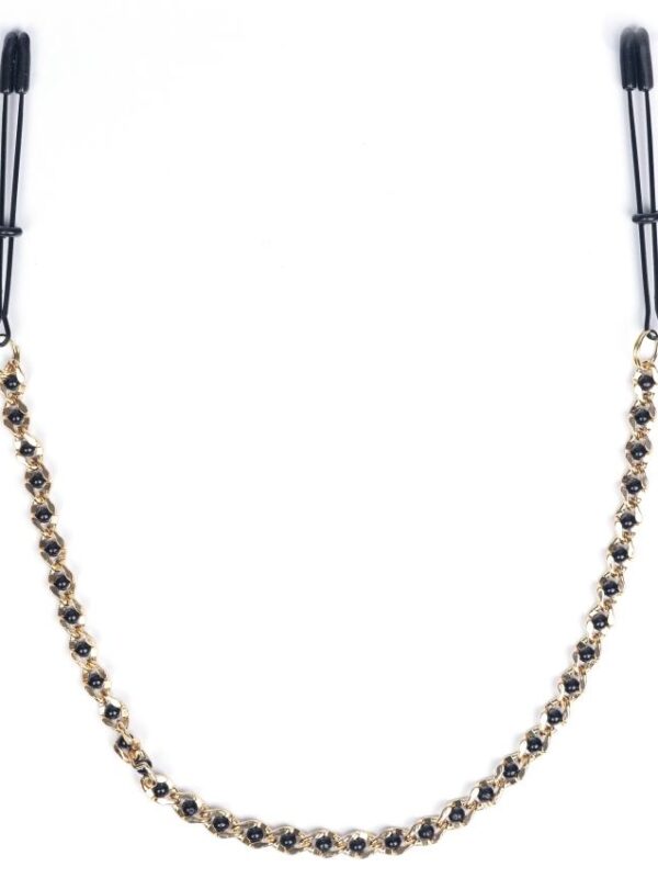 Black Tweezer Nipple Clamps W/ Beaded Chain